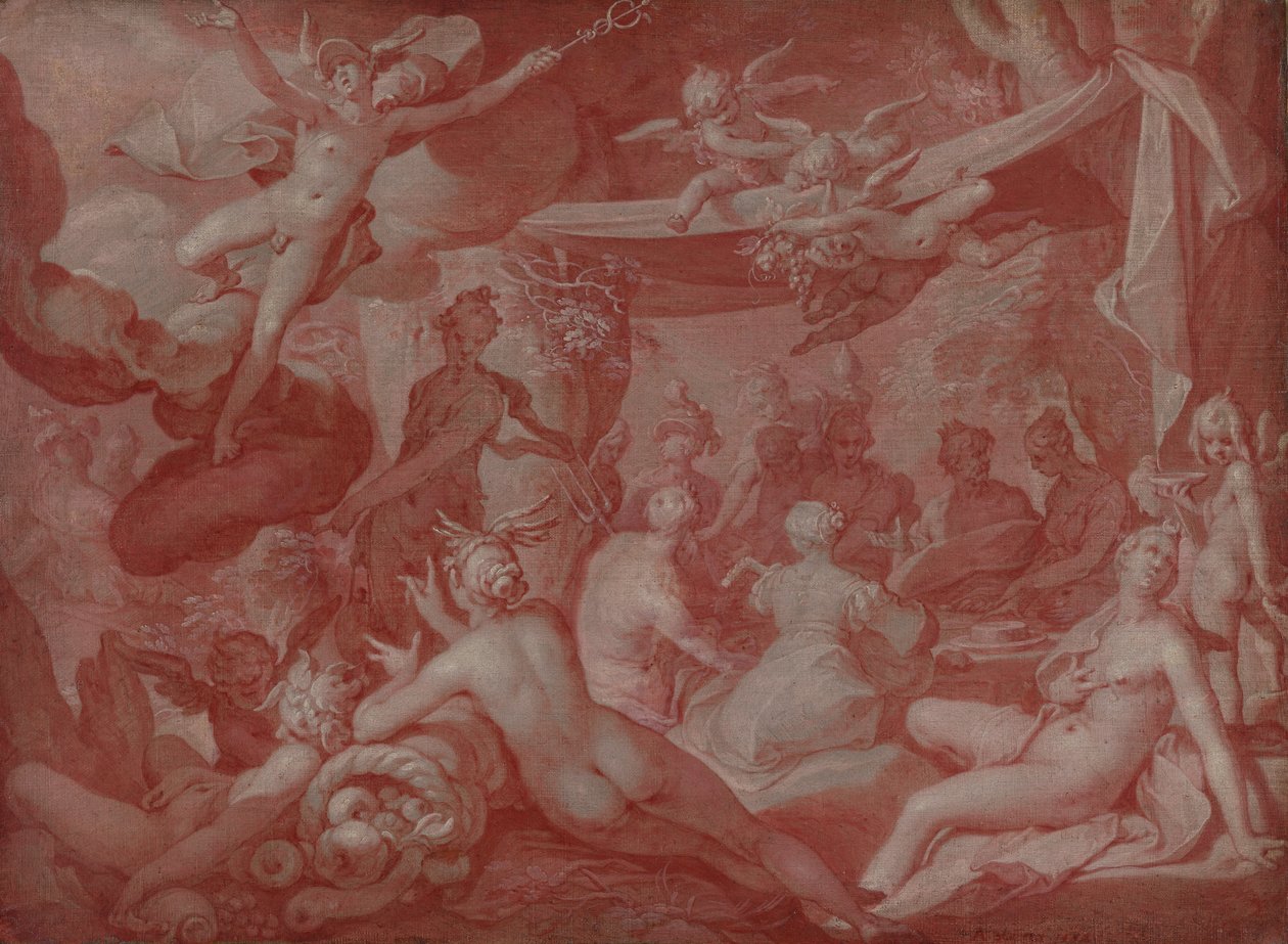 Gudarnas måltid, möjligen måltiden vid bröllopet mellan Peleus och Thetis av Abraham Bloemaert