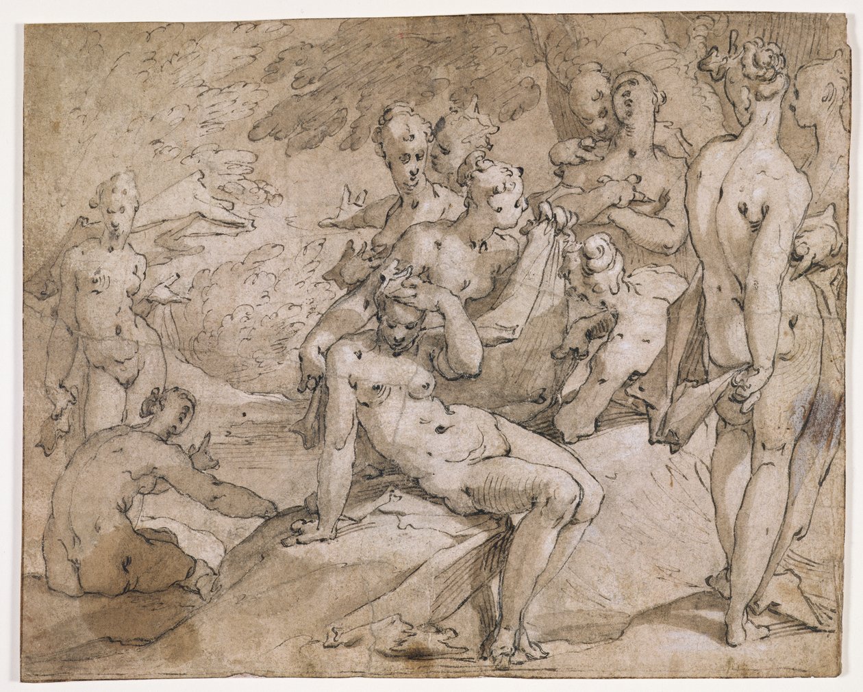 Nr.3146 Diana och Callisto, illustration från Ovidius `Metamorphosis`, II, s.442-53, c.1595 (penna och bläck) av Abraham Bloemaert