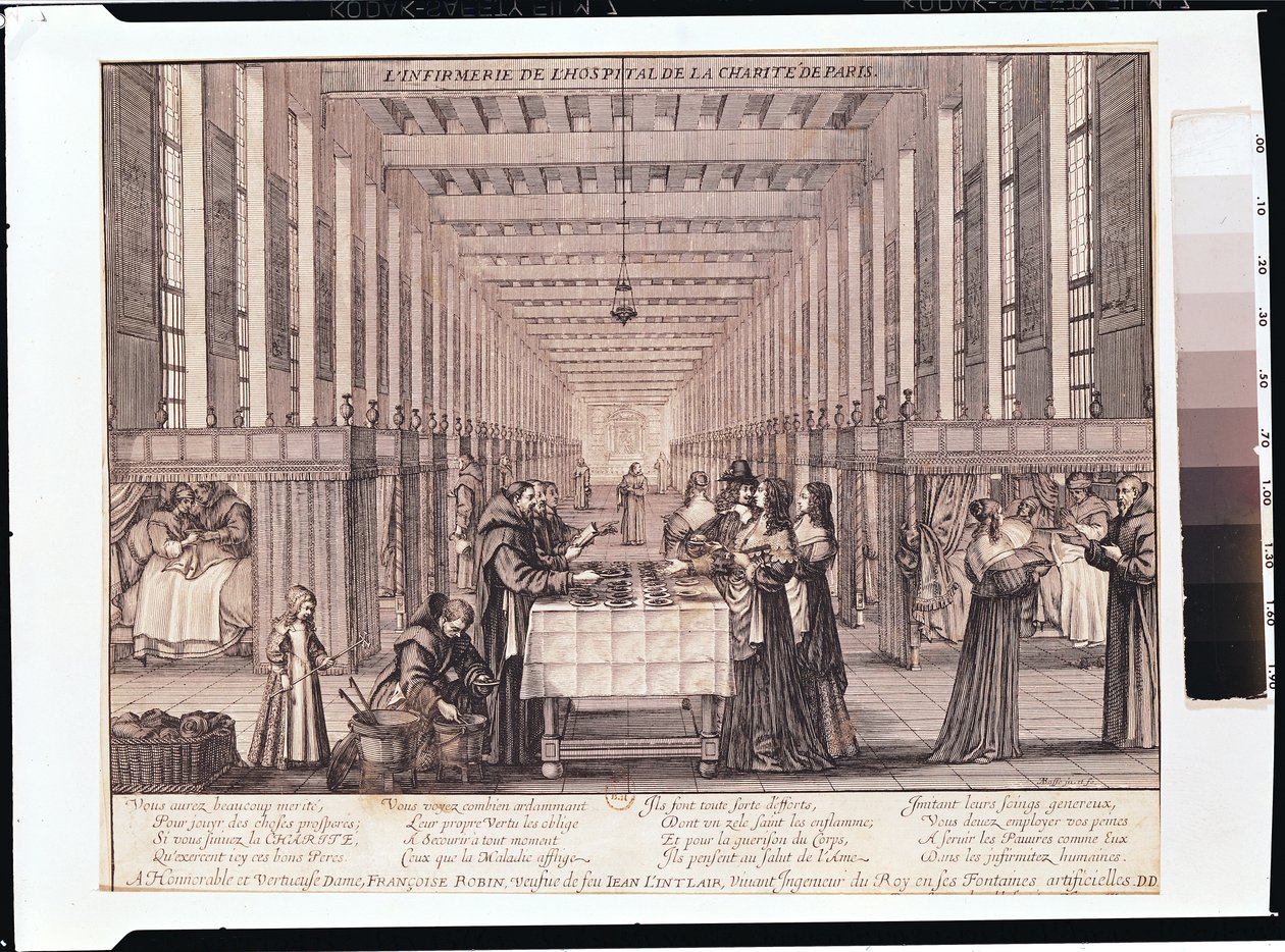 Sjukhuset för välgörenhetssystrarna under ett besök av Anne av Österrike (1601-66) 1635 (se även 208680) av Abraham Bosse