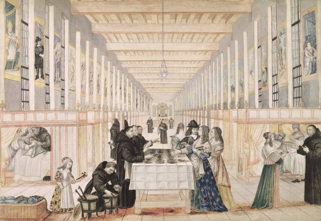 Välgörenhetssystrarnas sjukhus under besök av Anne av Österrike (1601-66) ca 1640 (se även 159214) av Abraham Bosse
