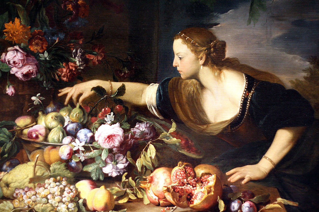 Woman Grasping Fruits av Abraham Brueghel