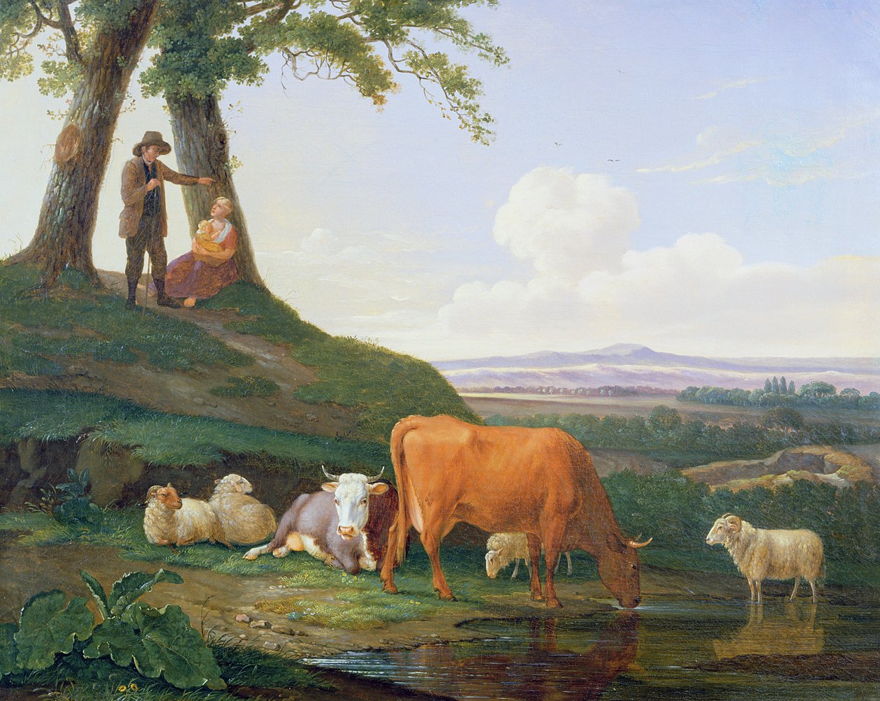 Landskap med kor och får av Abraham Bruiningh van Worrell