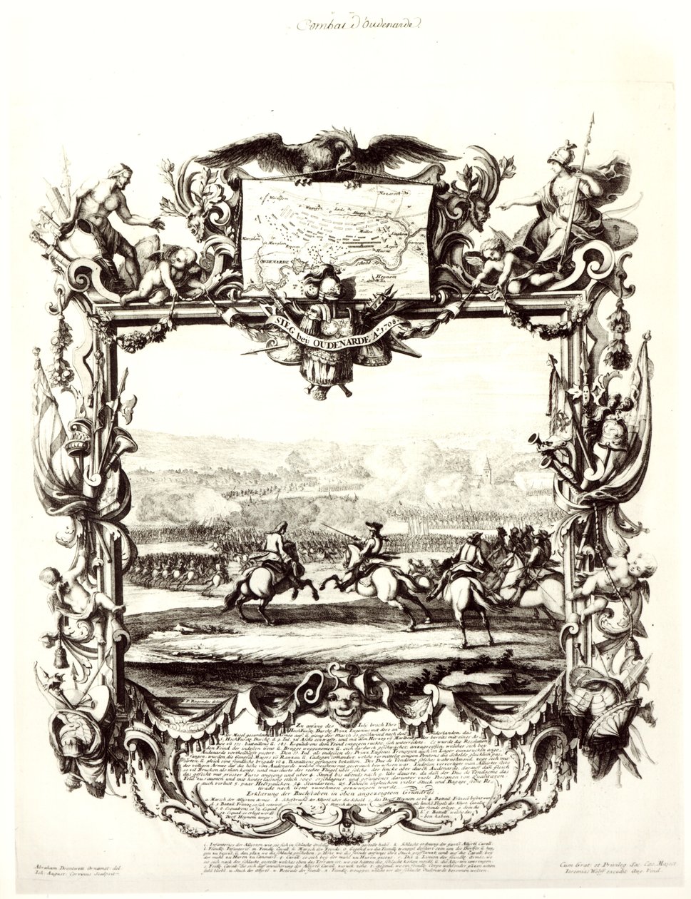 Slaget vid Oudenaarde, 11 juli 1708, graverat av Jeremias Wolff och Johann August Corvinus (1683-1738) av Abraham Drentwett
