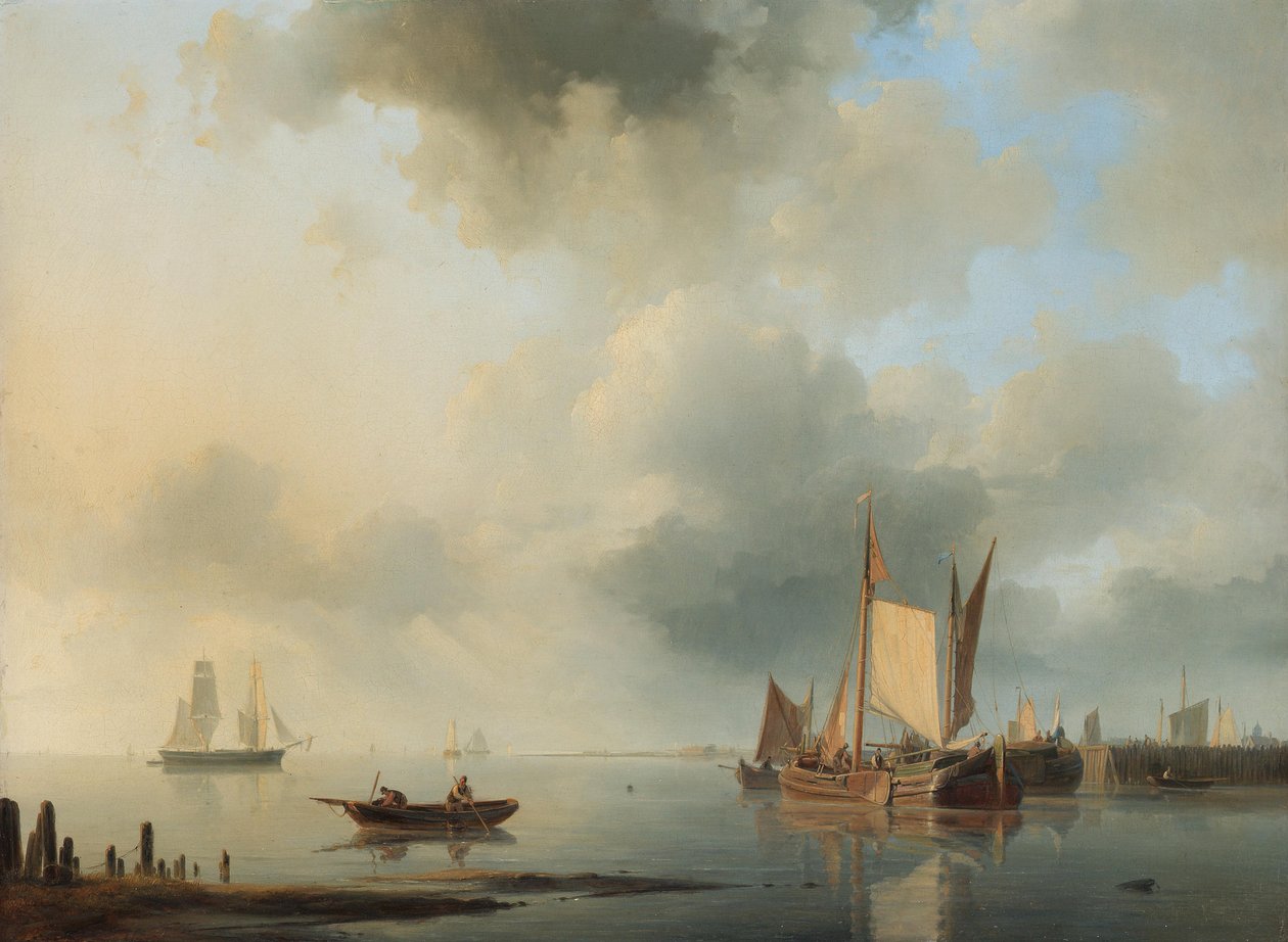 Shipping in a calm harbour av Abraham Hulk