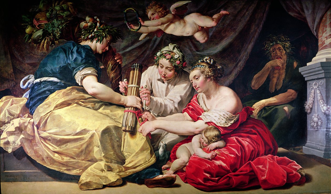Fred och överflöd som binder krigets pilar, 1614 av Abraham Janssens van Nuyssen