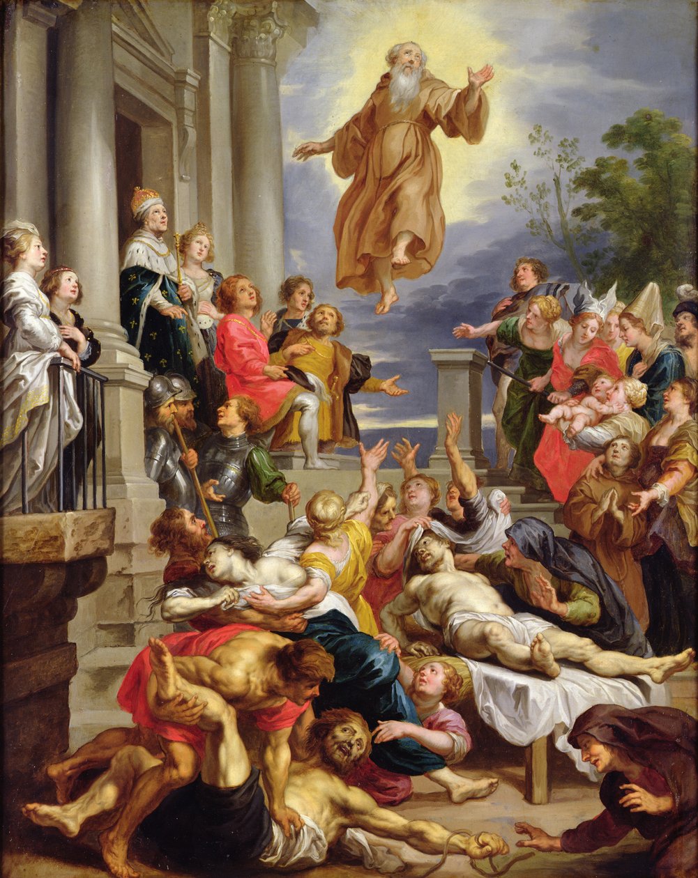 St. Franciskus av Paola framträder inför de sjuka (olja på koppar) av Abraham van Diepenbeeck