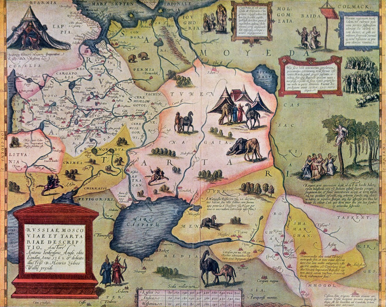 Karta över det ryska imperiet på 1500-talet, kopia av ett original från 1571 av Abraham Ortelius