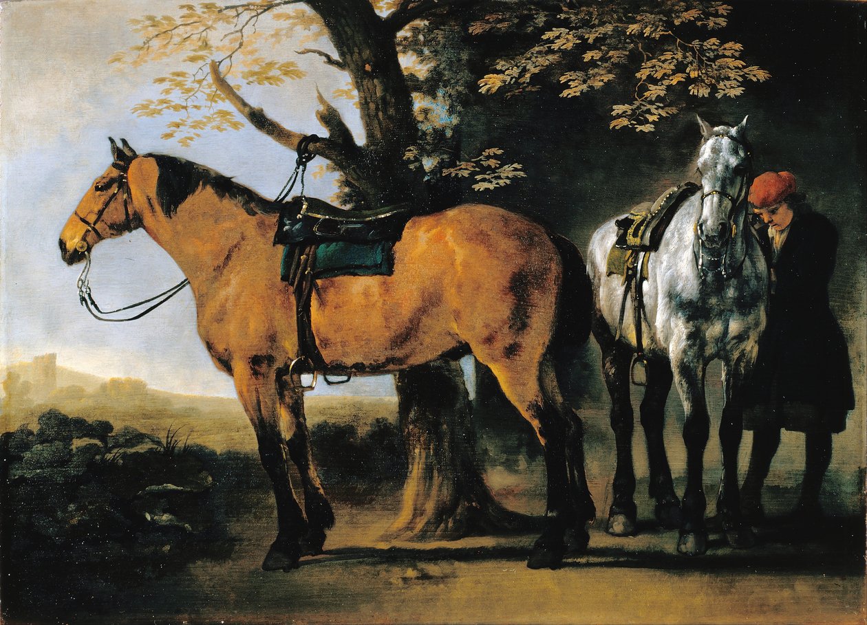 Två hästar av Abraham van Calraet