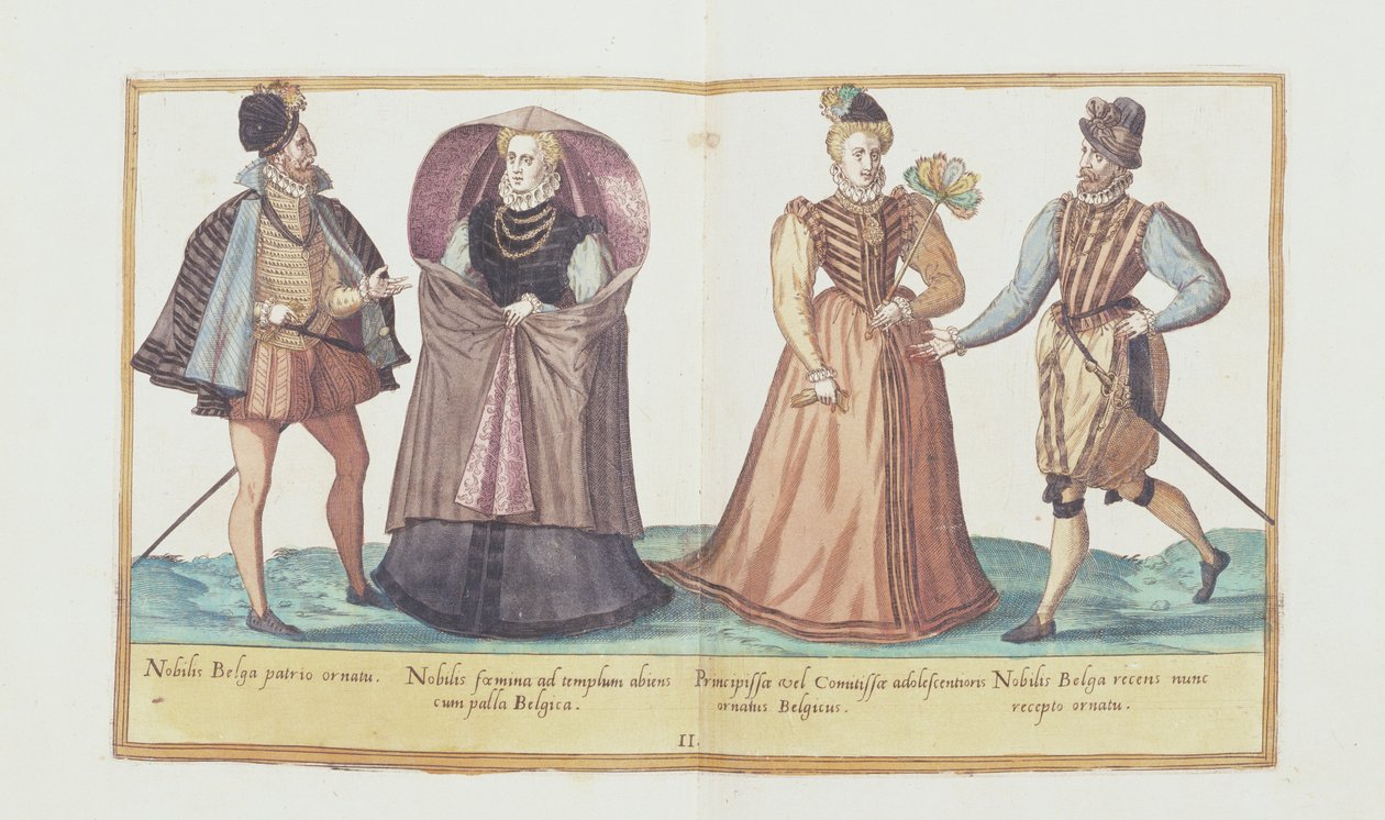 Kostymer från 1500-talet ur "Omnium Poene Gentium Imagines", utgiven i Köln 1577 (handkolorerad gravyr). av Abraham de Bruyn