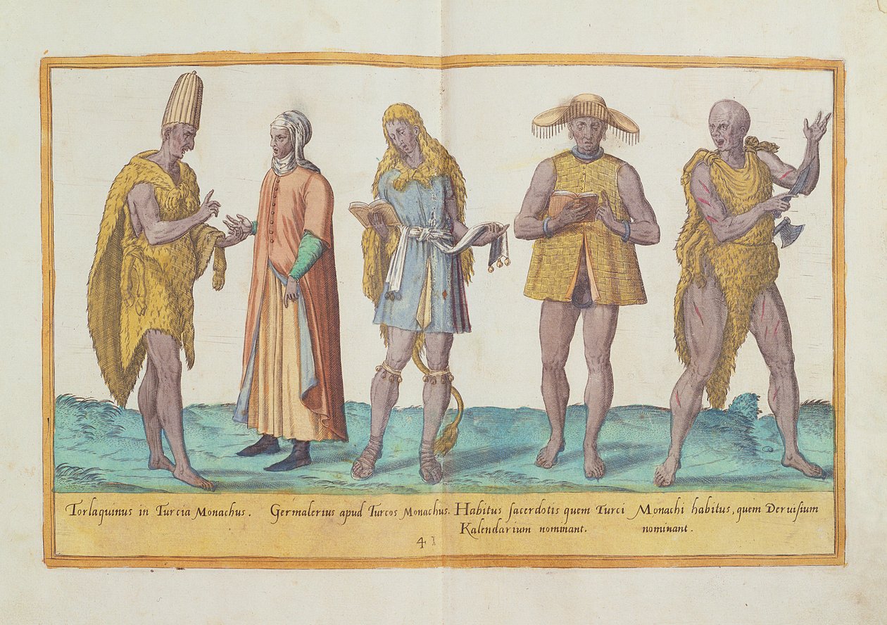 Kostymer från 1500-talet ur "Omnium Poene Gentium Imagines", utgiven i Köln 1577 (handkolorerad gravyr). av Abraham de Bruyn