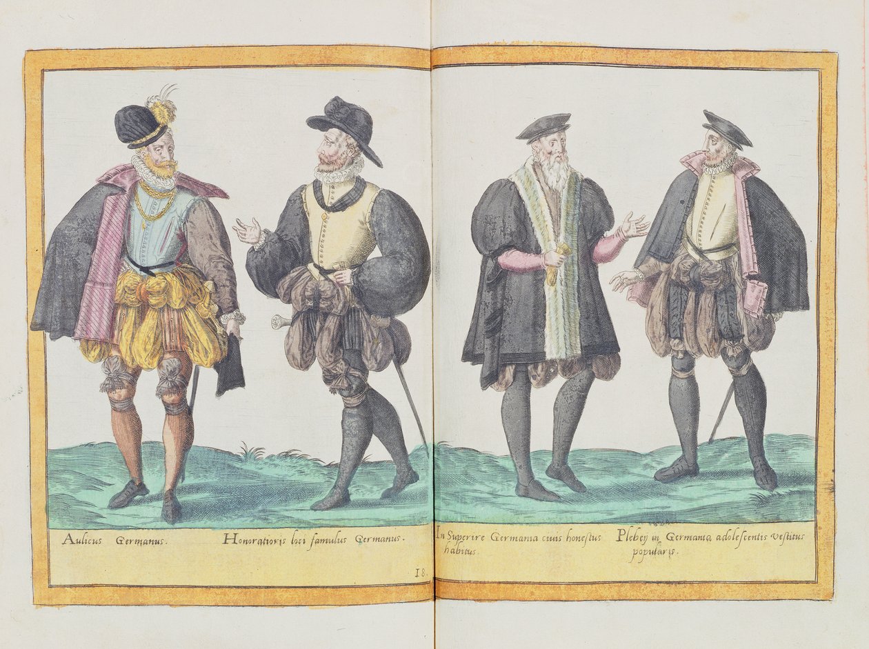 Kostymer från 1500-talet ur "Omnium Poene Gentium Imagines", utgiven i Köln 1577 (handkolorerad gravyr). av Abraham de Bruyn