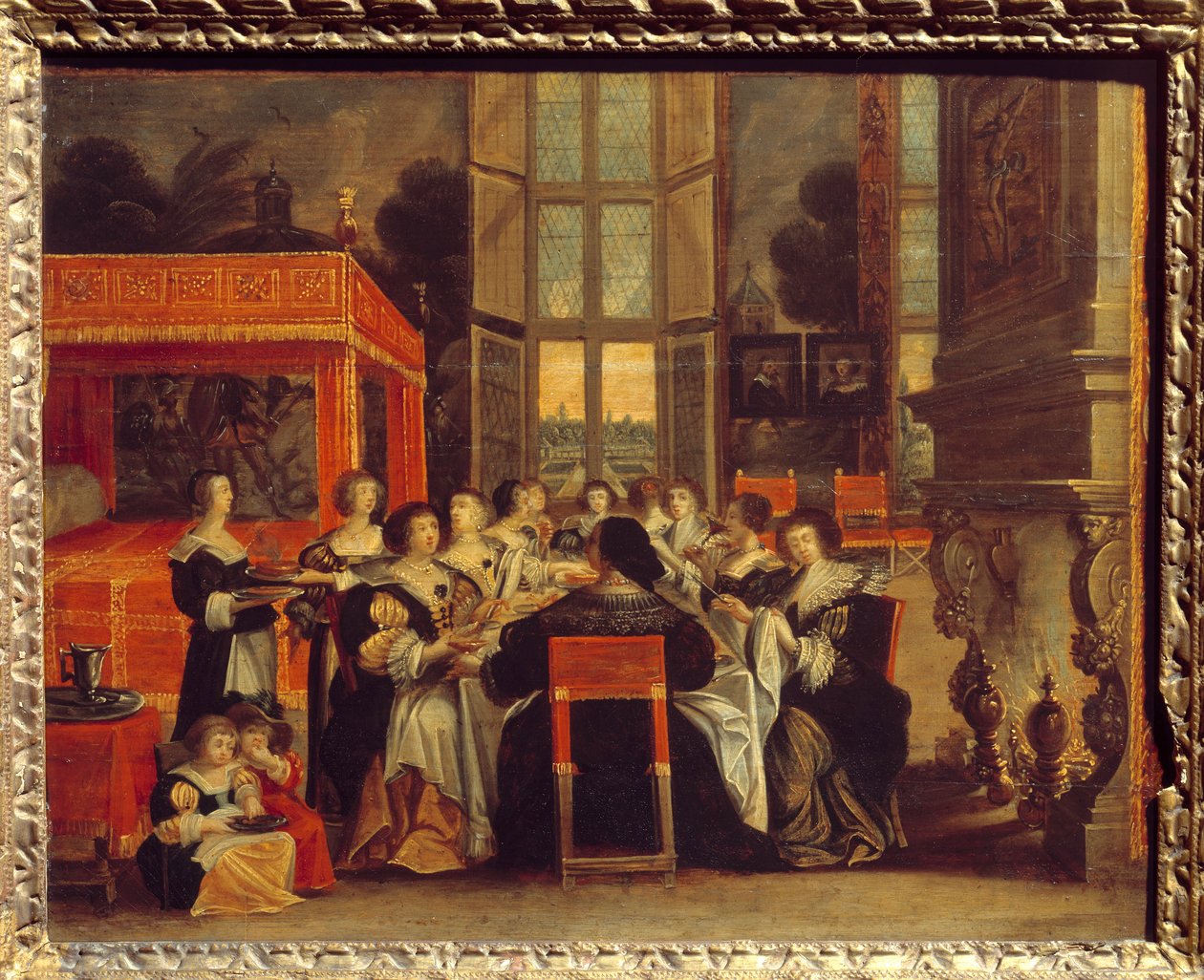 Konversation av damer i frånvaro av deras män: Middagsmålning av Abraham Bosse (1602-1676) Egouen från 1600-talet. National Renaissance Museum av Abraham (after) Bosse