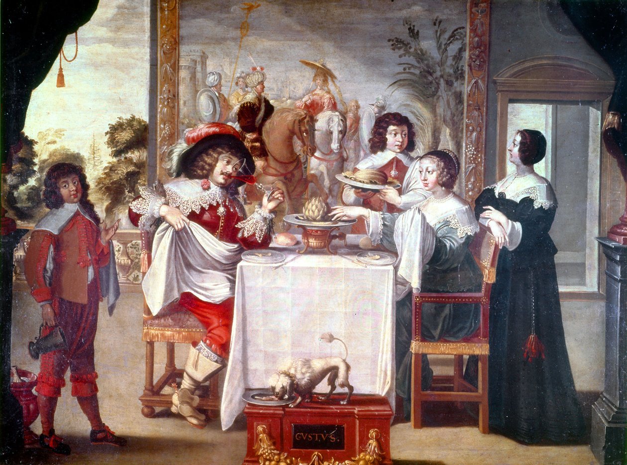 Måltidstimme vid den här tiden av Ludvig XIII:s regeringstid 1610-1643 (olja på duk) av Abraham (after) Bosse