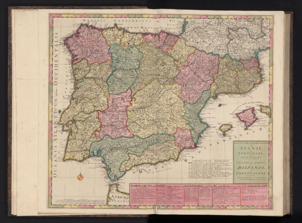 Karta över Spanien och Portugal Way-Pointer of the Military Tours i Spanien och Portugal / Theatrum Martis in Hispania et Portugallia (titel på objekt) av Abraham Allard
