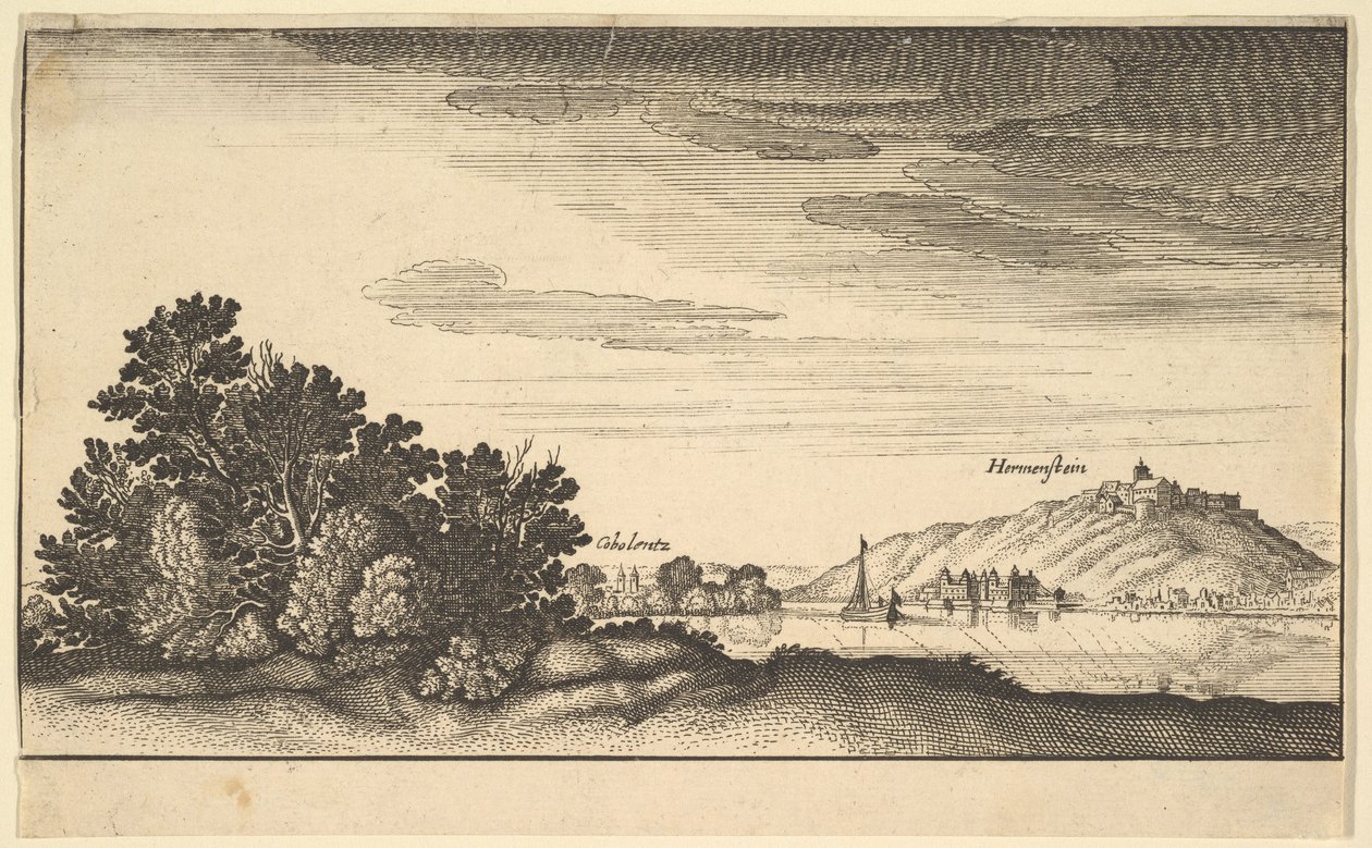 Landskap som visar Coblentz och Harmenstein, kopia, 1600-tal. av Abraham Aubri