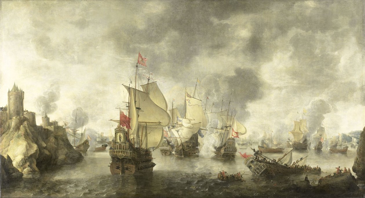 Slaget om de kombinerade venetianska och holländska flottorna mot turkarna i Foyabukten, 1649 av Abraham Beerstraten