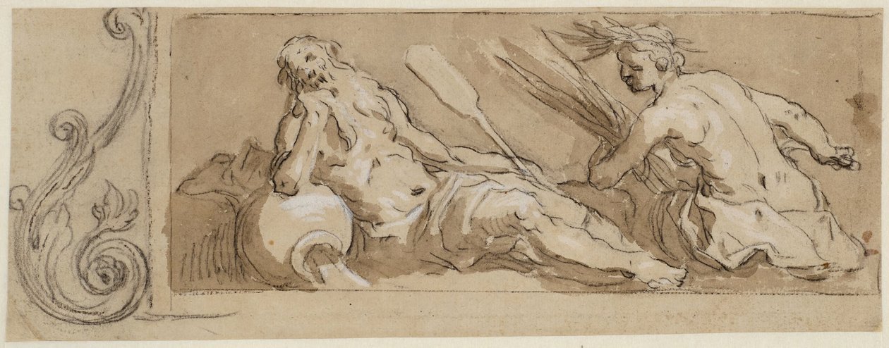 En flodgud och Ceres i en dekorativ ram av Abraham Bloemaert