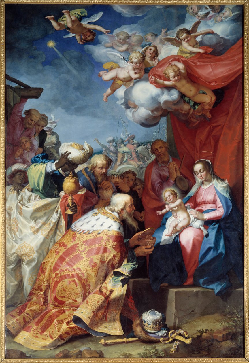 Tillbedjan av Magi. Målning av Abraham Bloemaert (1564-1651) av Abraham Bloemaert
