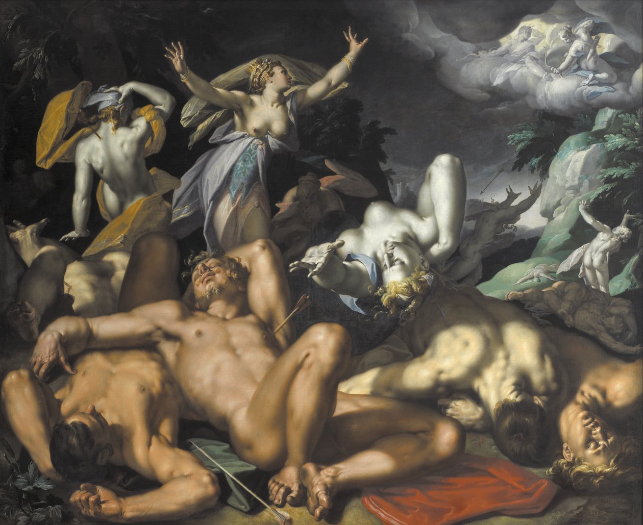 Apollo och Diana straffar Niobe genom att döda hennes barn av Abraham Bloemaert