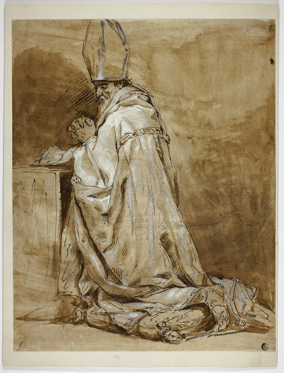 Biskop knäböjer i bön av Abraham Bloemaert