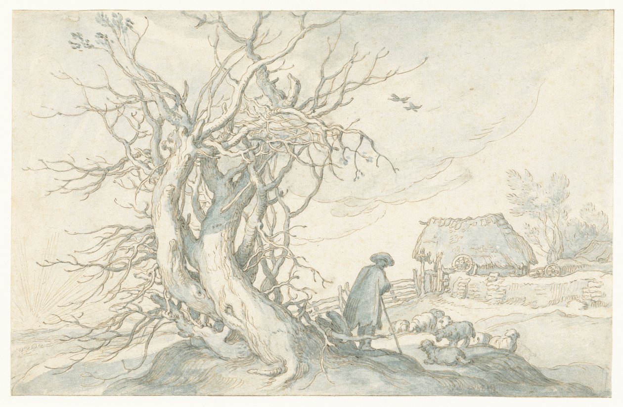 Herde med får vid ett dött träd av Abraham Bloemaert