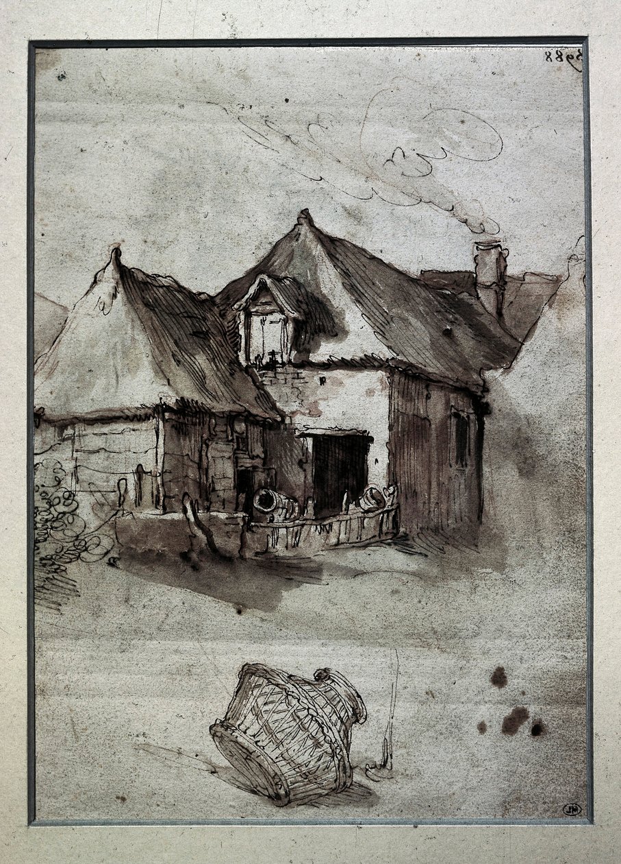 Hydda med flätad korg, sent 1500-tidigt 1600-tal (gravyr) av Abraham Bloemaert