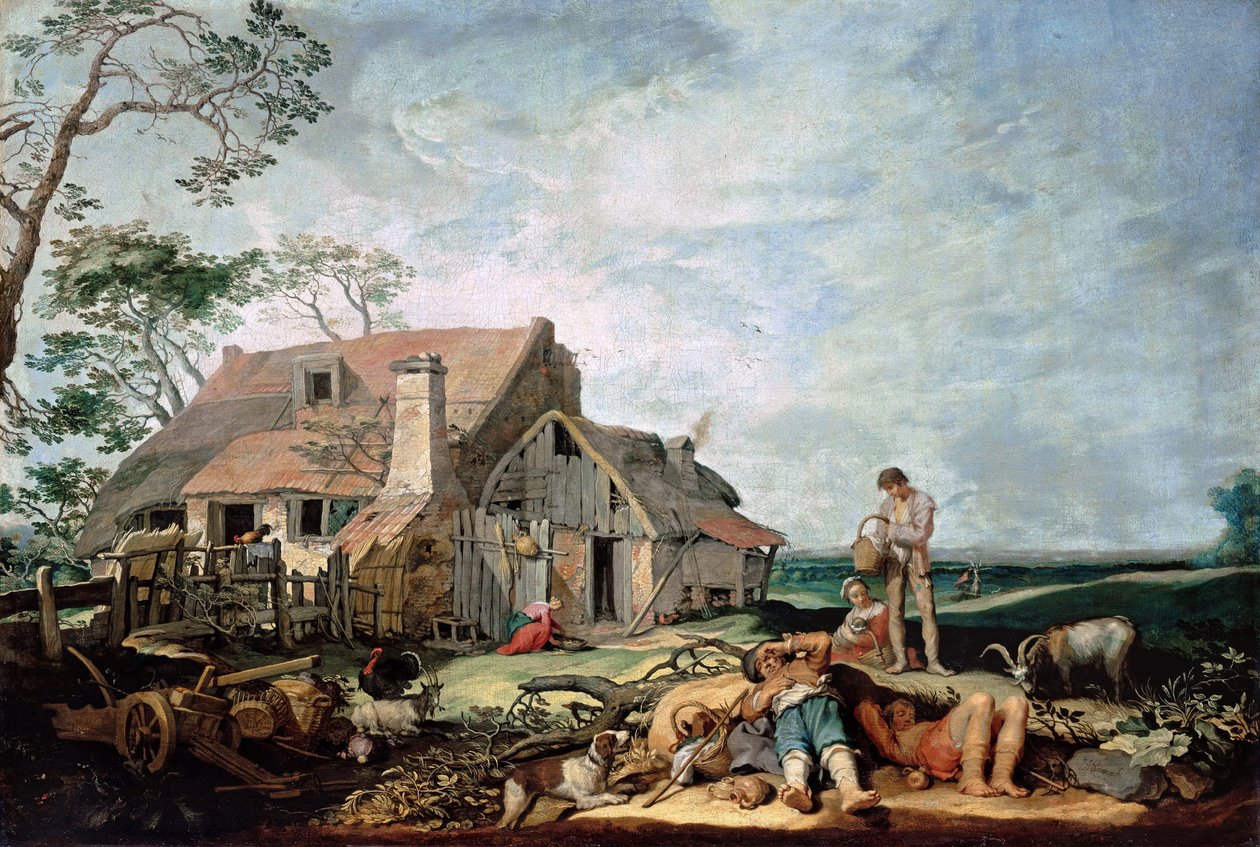 Landskap med bönder som vilar, Tobias och ängeln, 1650 av Abraham Bloemaert
