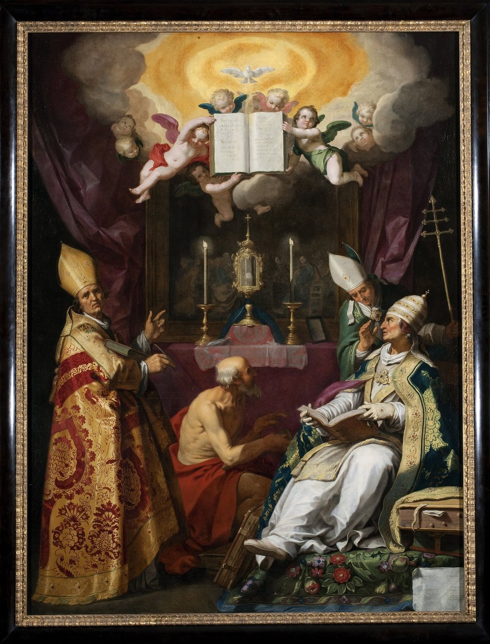 ""kyrkans fyra fäder"" Representation av Sankt Ambrosius av Milano, Sankt Augustinus av Hippo, Sankt Gregorius den store och Sankt Hieronymus - Målning av Abraham Bloemaert (1566-1651) av Abraham Bloemaert
