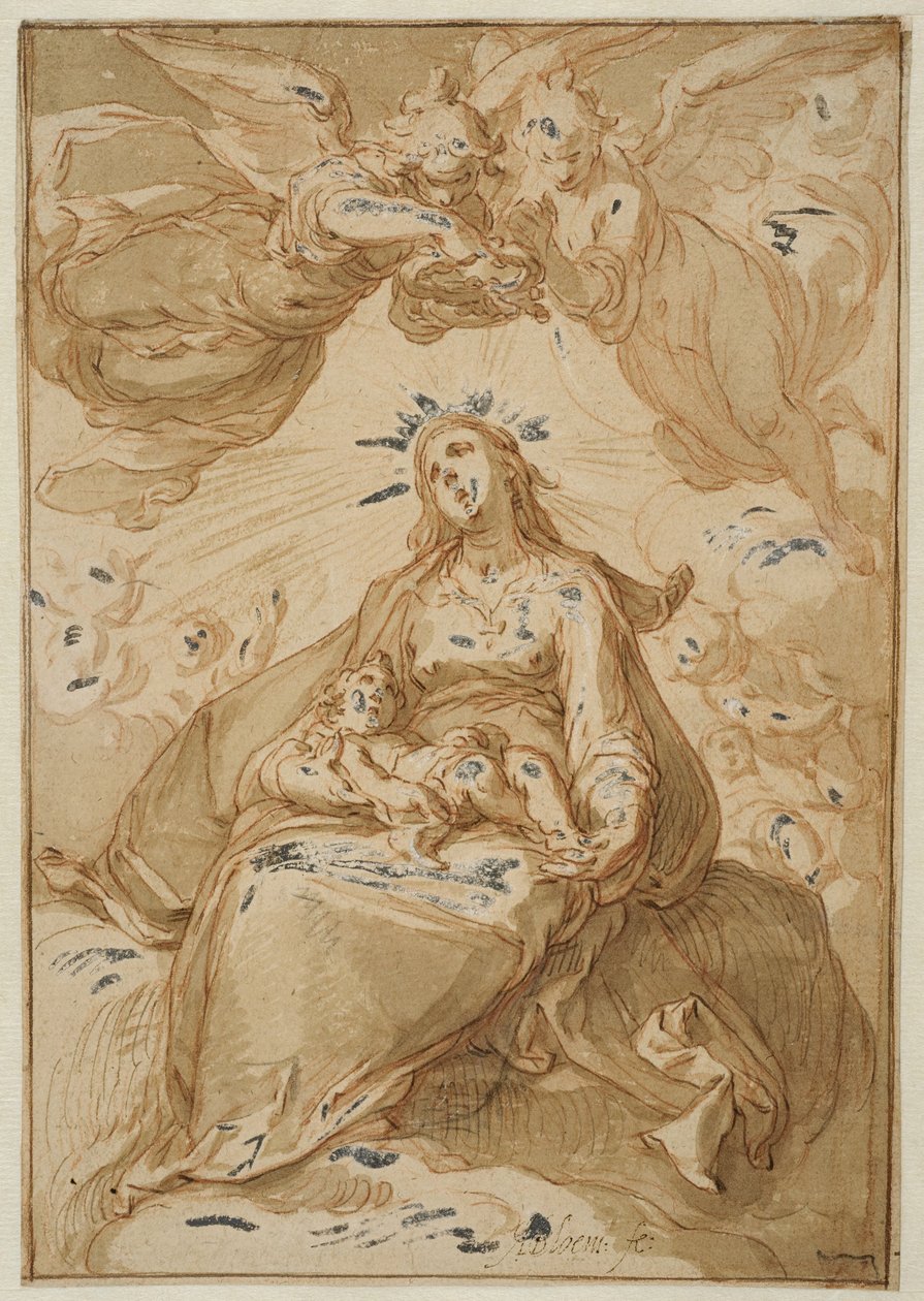 Madonnan med barnet, krönt av änglar av Abraham Bloemaert
