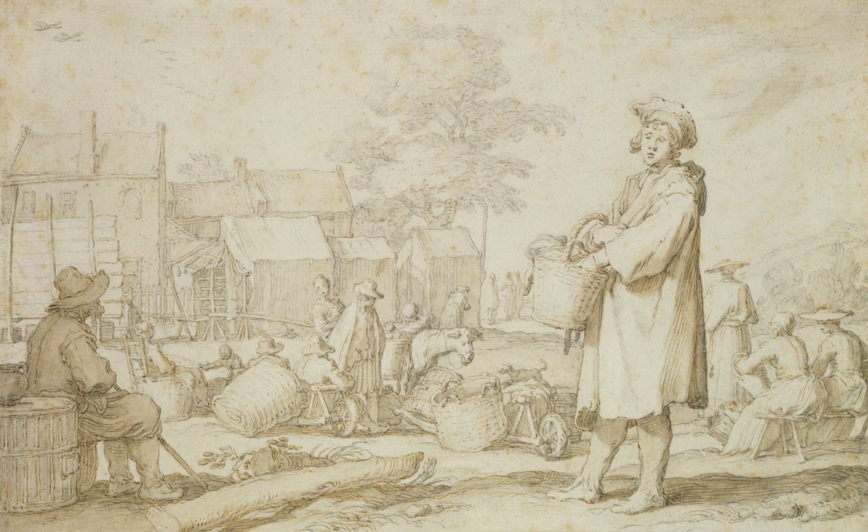 Marknadsscen (penna och bläck på papper) av Abraham Bloemaert