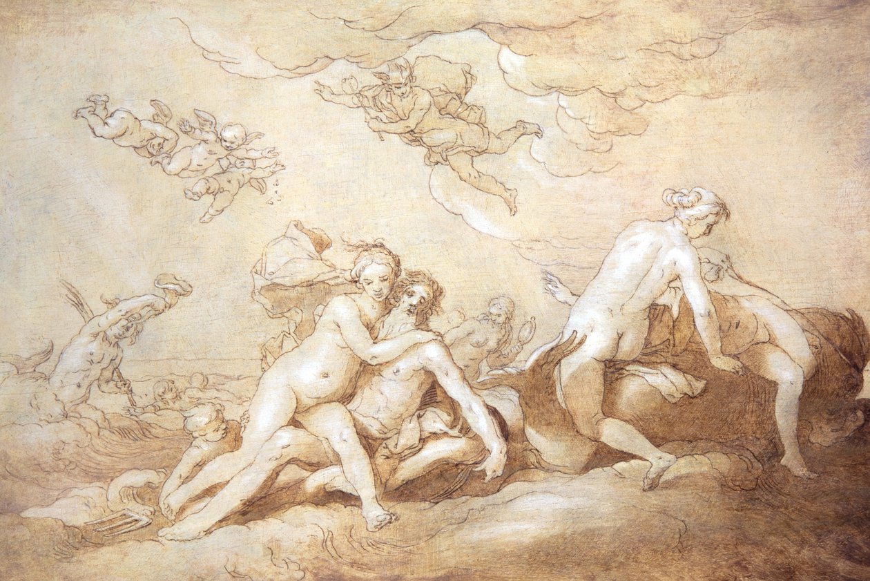 Neptunus  Amphitrite (penna och tusch) av Abraham Bloemaert