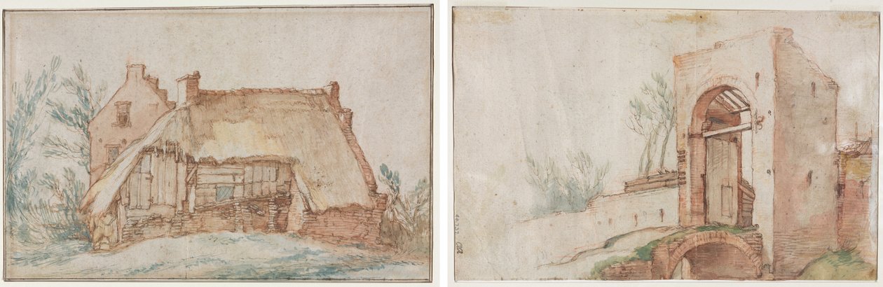 Bondestuga (recto); Bro och port (verso) av Abraham Bloemaert