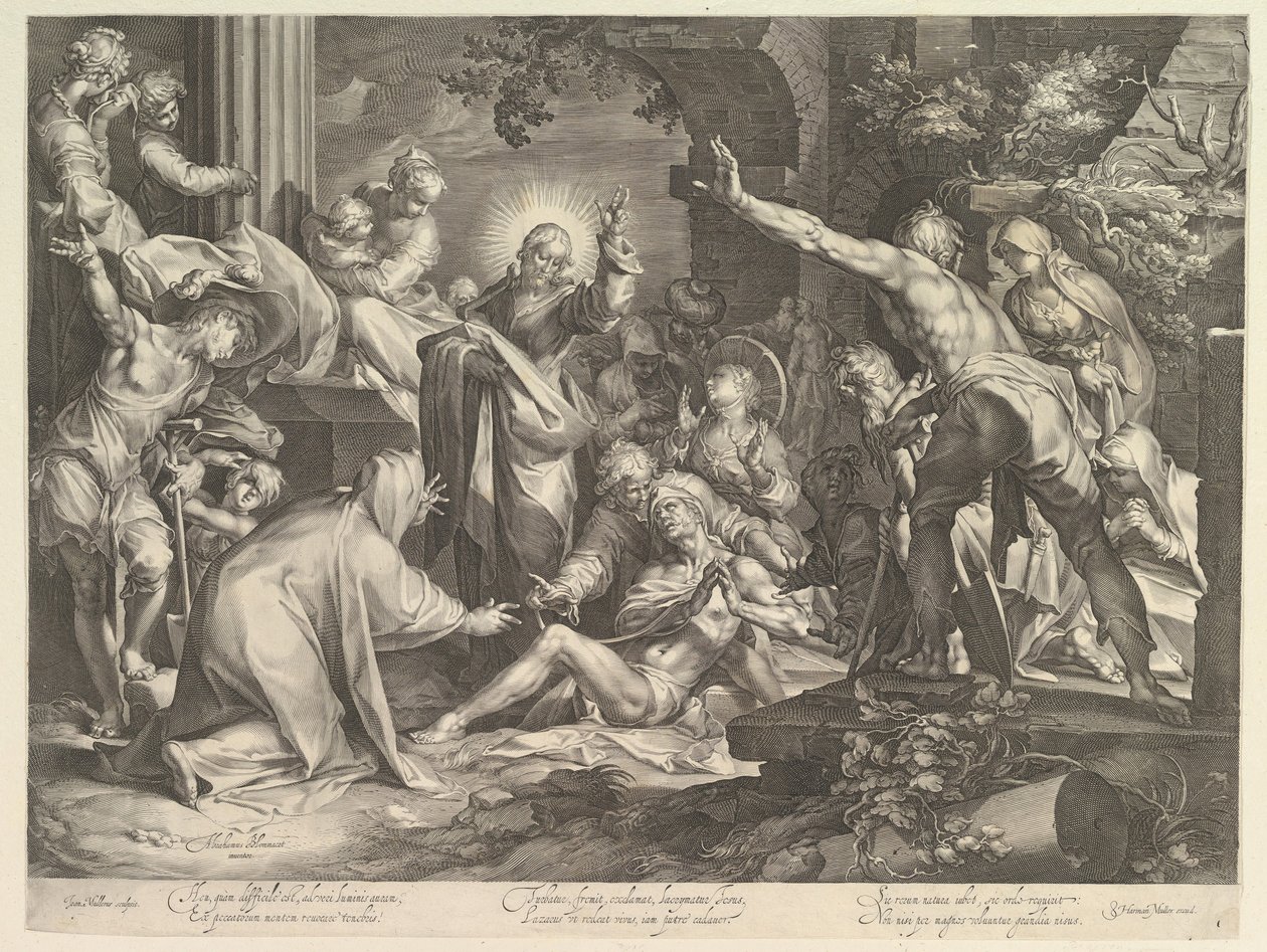 Uppfostran av Lazarus, ca. 1600. av Abraham Bloemaert