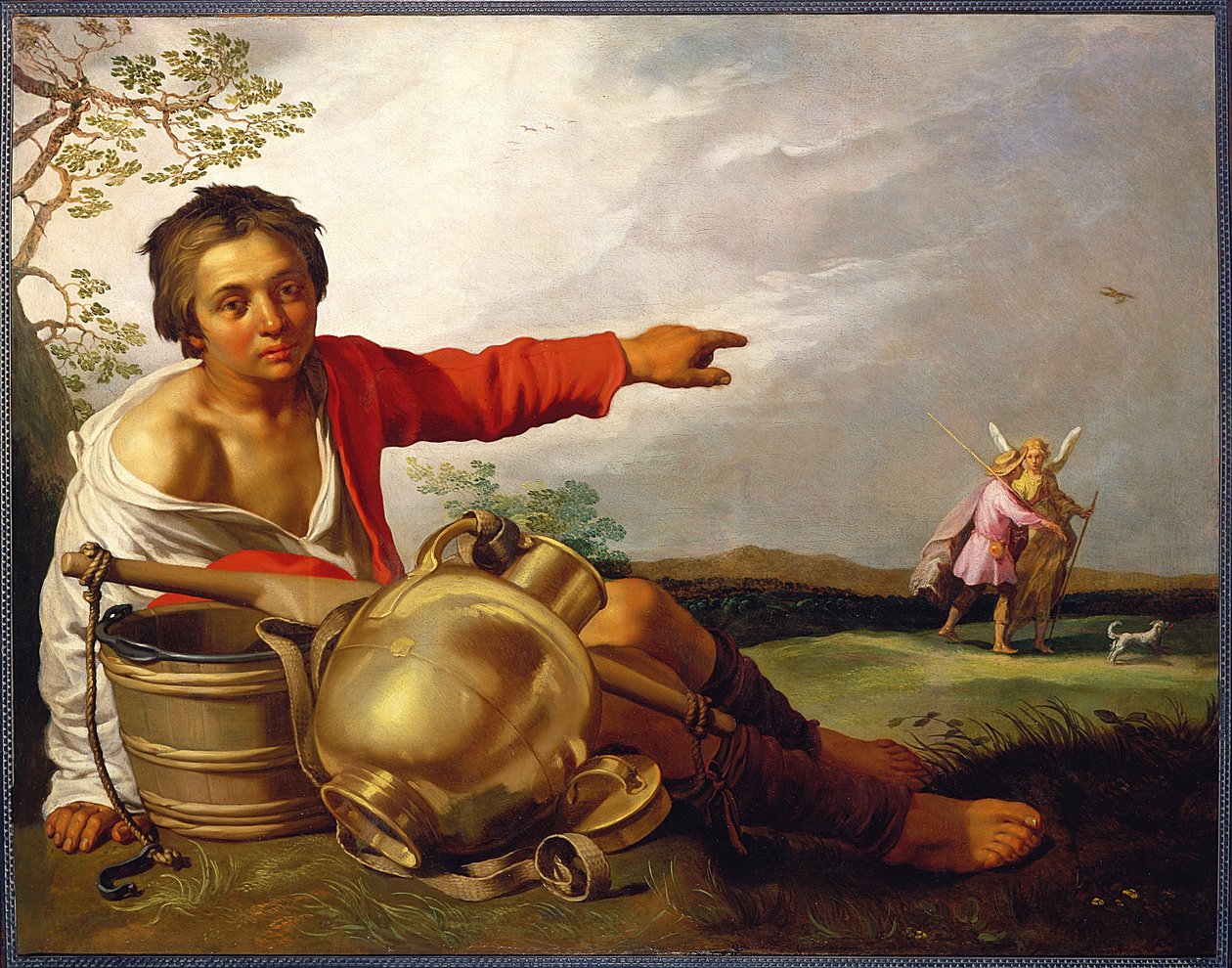 Herdepojke som pekar på Tobias och ängeln, ca 1625-30 (olja på duk) av Abraham Bloemaert