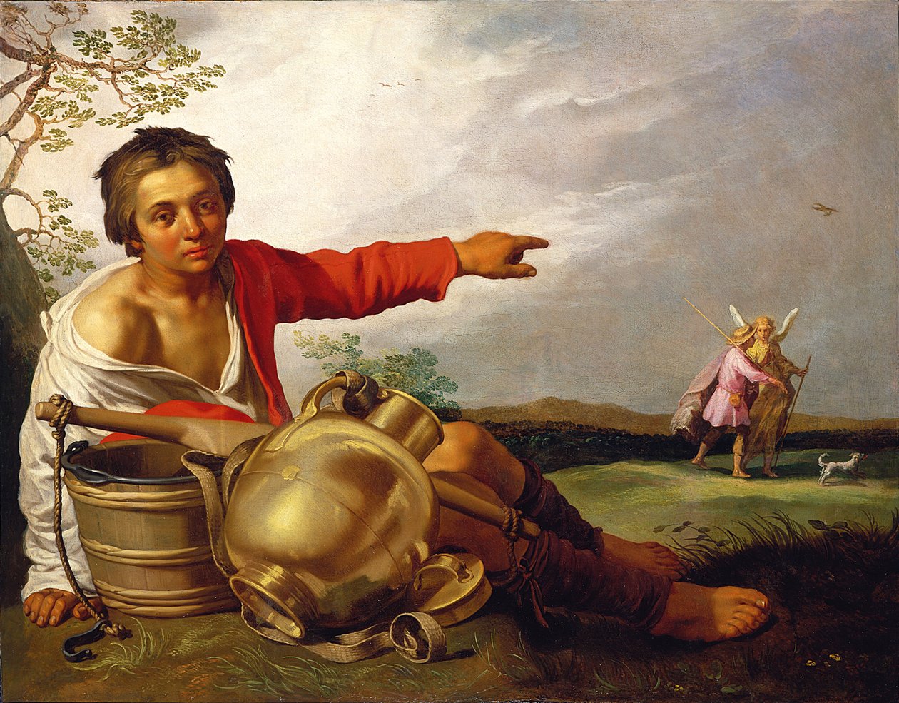 Herdepojke pekar på Tobias och ängeln av Abraham Bloemaert