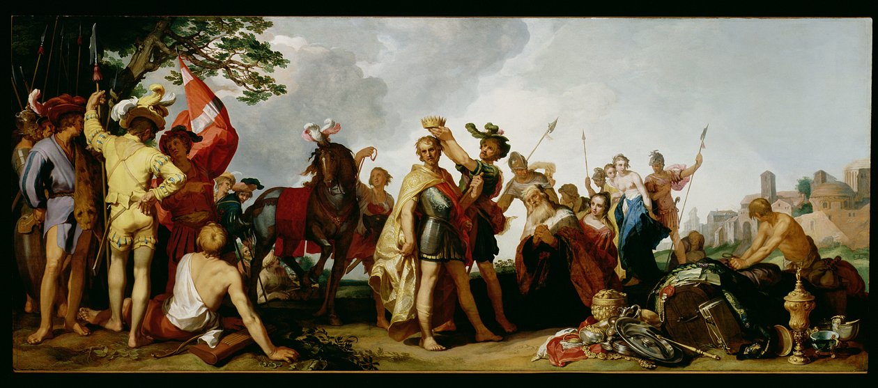 Alexander den stores kröning (356-323 f.Kr.) (olja på panel) av Abraham Bloemaert