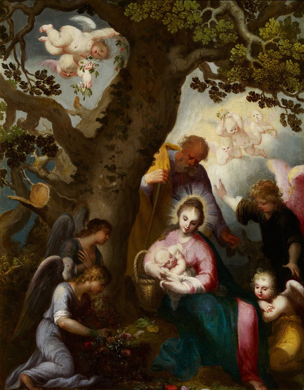 Flygningen till Egypten - Bloemaert, Abraham (1566-1651) - Olja på trä - 46x35 - Museo Carmen Thyssen, Malaga av Abraham Bloemaert