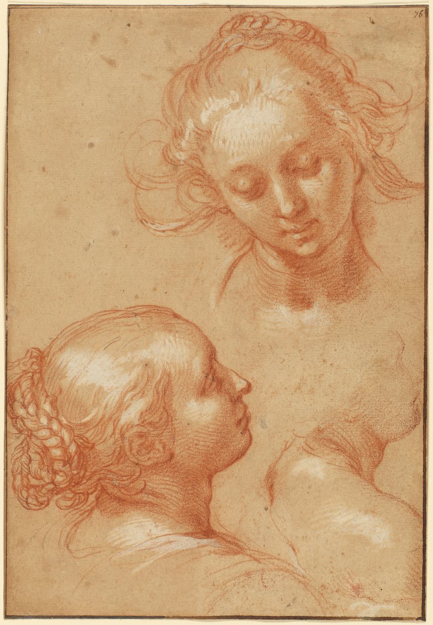 Tre studier av kvinnor (recto); Fyra studier av händer och ett motbevis av en knästående ung man (verso) av Abraham Bloemaert