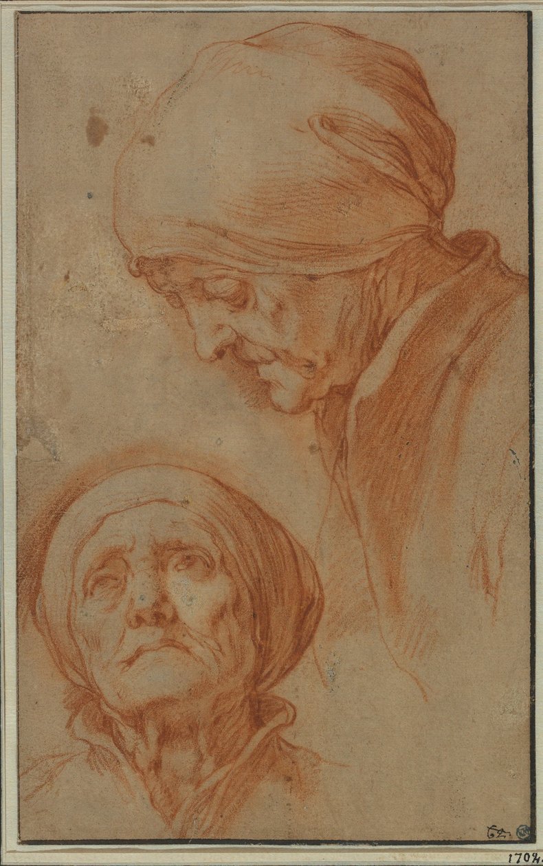 Två studier av en gammal kvinnas huvud av Abraham Bloemaert