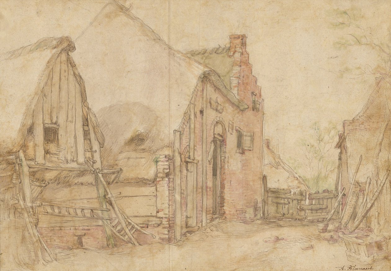Vy över en bondgård (recto); Studie av ett träd (verso) av Abraham Bloemaert