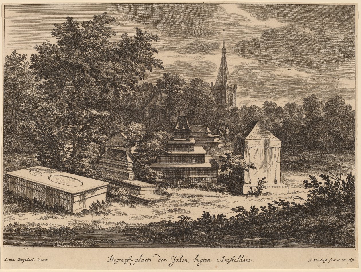 Judarnas kyrkogård, buyten Amsteldam (judiska kyrkogården utanför Amsterdam) av Abraham Blooteling after Jacob van Ruisdael