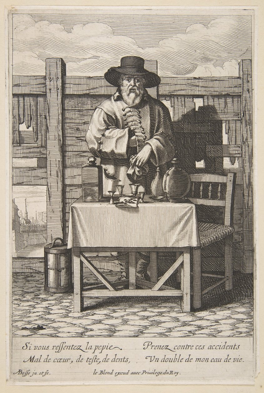 Brandy or Cure Seller, mitten till slutet av 1600-talet. av Abraham Bosse