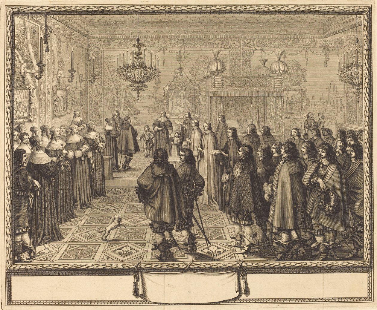 Ceremoni för äktenskapskontraktet mellan Vladislas IV, kung av Polen, och LouiseMarie av Gonzaga, prinsessan av Mantua, i Fontainbleau av Abraham Bosse