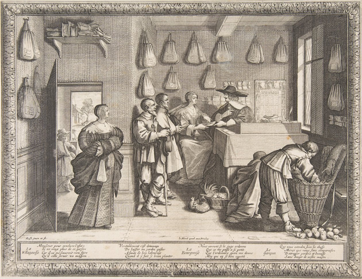 Arbetsförmedlingen, ca. 1633. av Abraham Bosse
