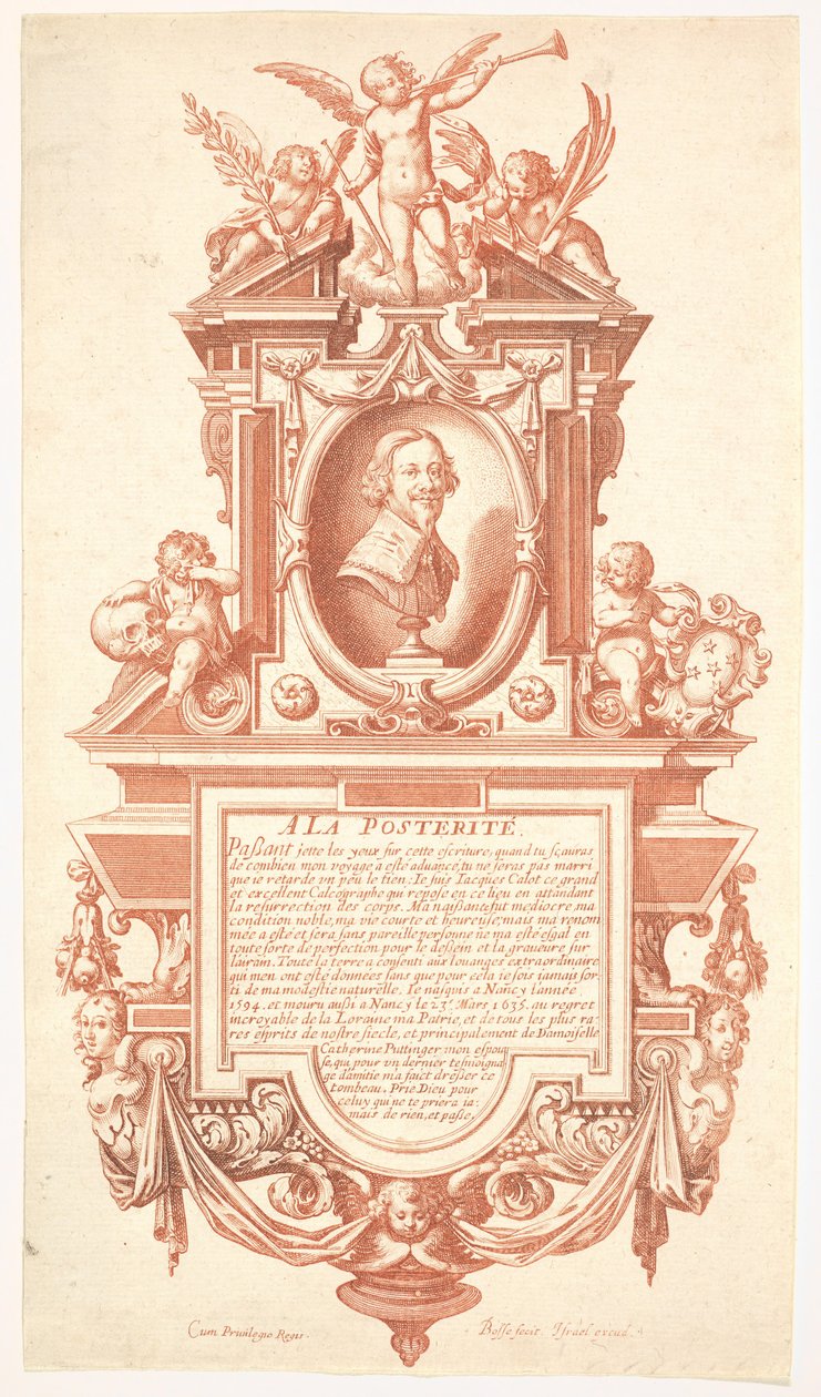 Epitafium och porträtt av Jacques Callot, 1635-36. av Abraham Bosse