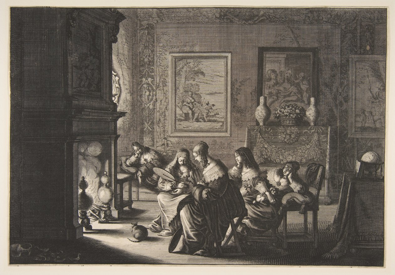 Foolish Virgins Sleeping (De dåraktiga jungfrurna slumrar i väntan på brudgummens ankomst) av Abraham Bosse