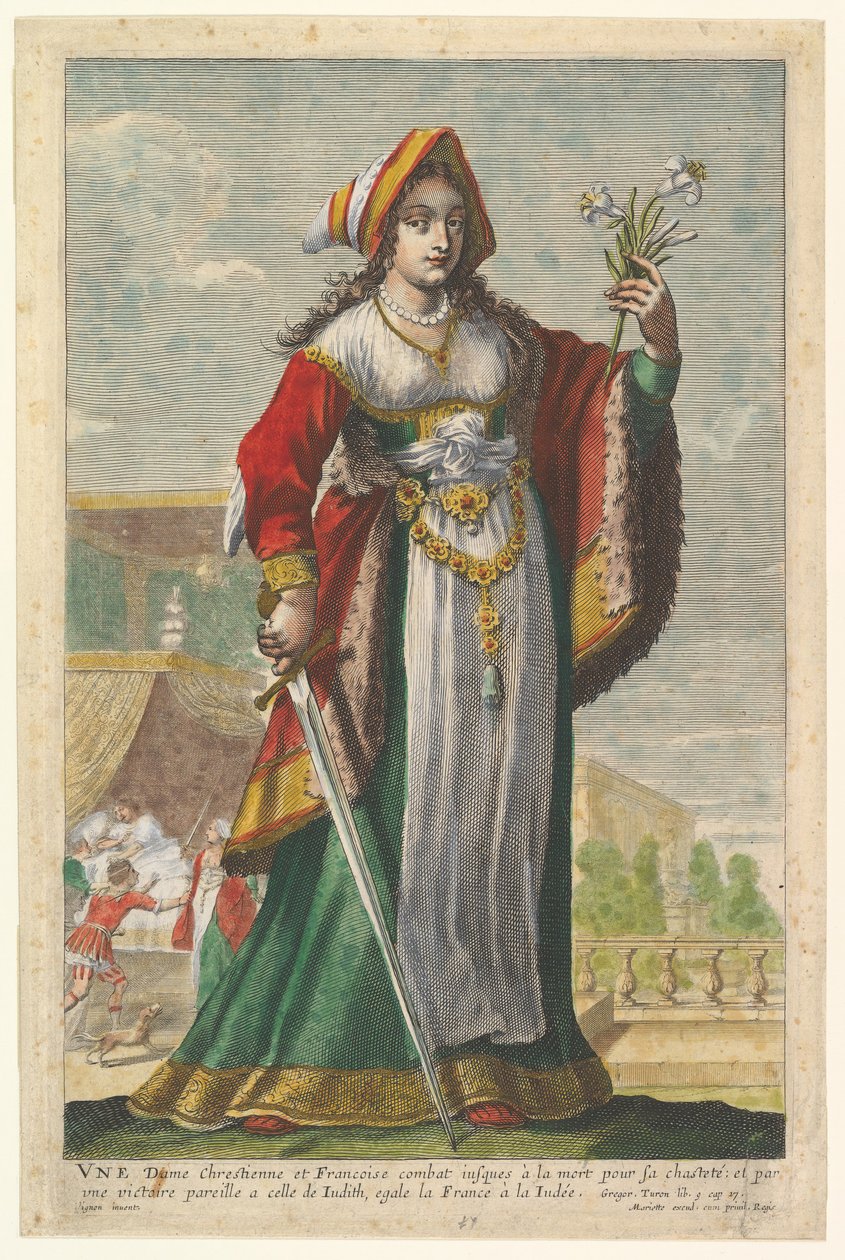 Franska Judith, en illustration från Pierre Le Moynes The Gallery of Strong Women, 1647. av Abraham Bosse