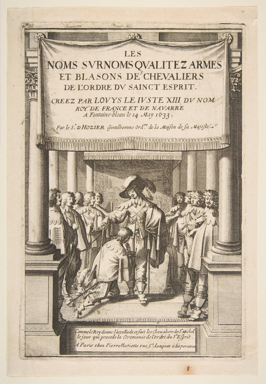 Frontispice till Pierre dHoziers Riddarnas namn, smeknamn, kvalitet, vapen och vapen..., 1634. av Abraham Bosse