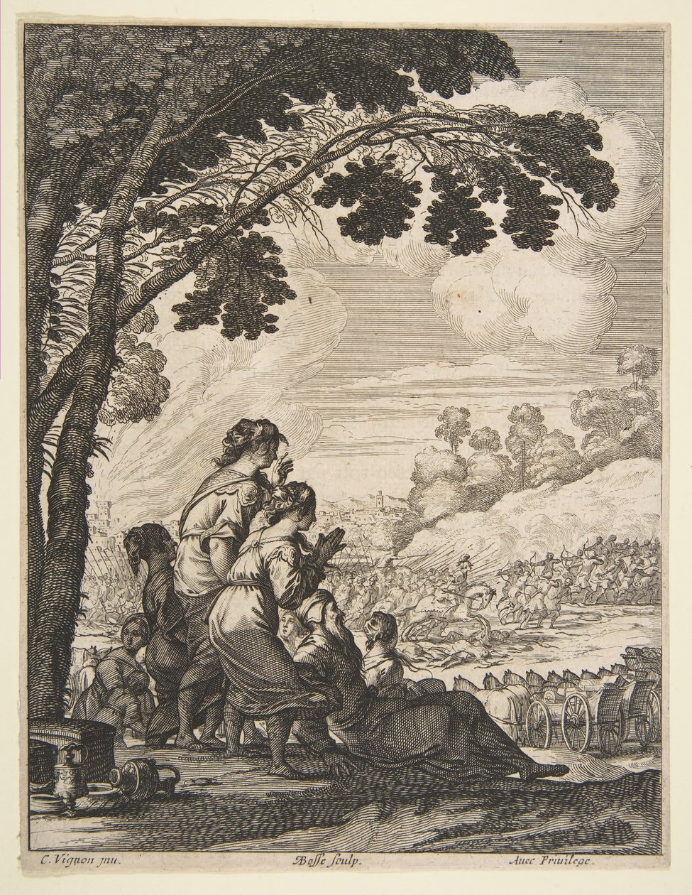 Illustration från LAriane av Desmarets de Saint-Sorlin, Palamede on Horseback Confronts..., 1639. av Abraham Bosse