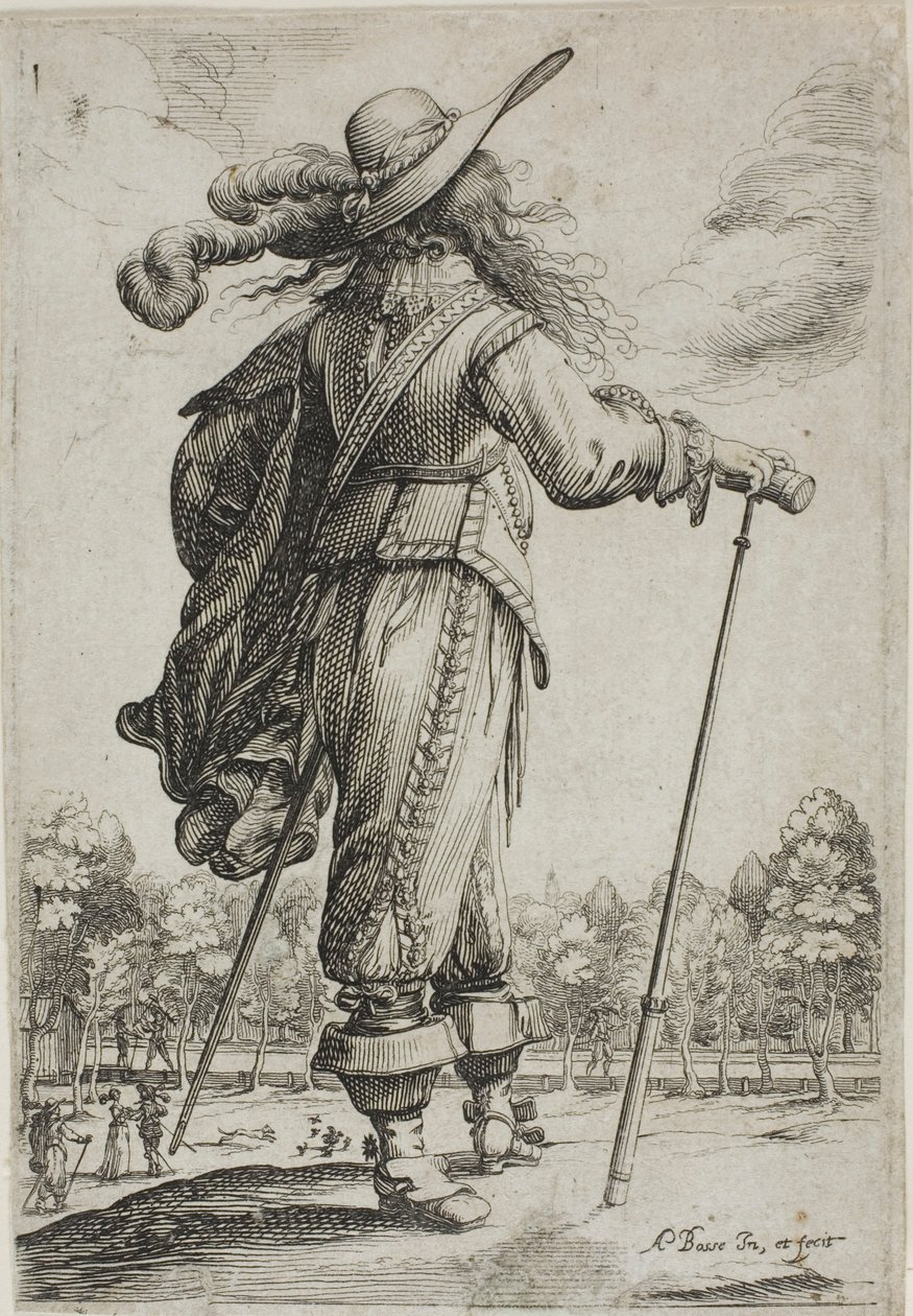 Man med käpp, sedd bakifrån, från The Garden of French Adel av Abraham Bosse